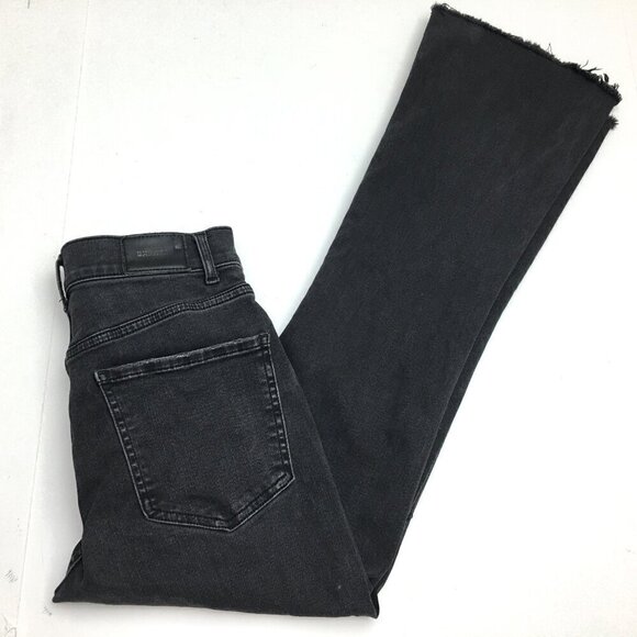 Express Women's Jeans Faded Black High Rise Flare Leg Frayed Hems size 4 - Picture 9 of 9